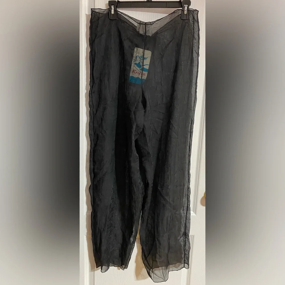 NWT Krista Boho Sheer Front Tie Coverup Beach Pool Swim Suit Black Pants Size 1X - Picture 4 of 7